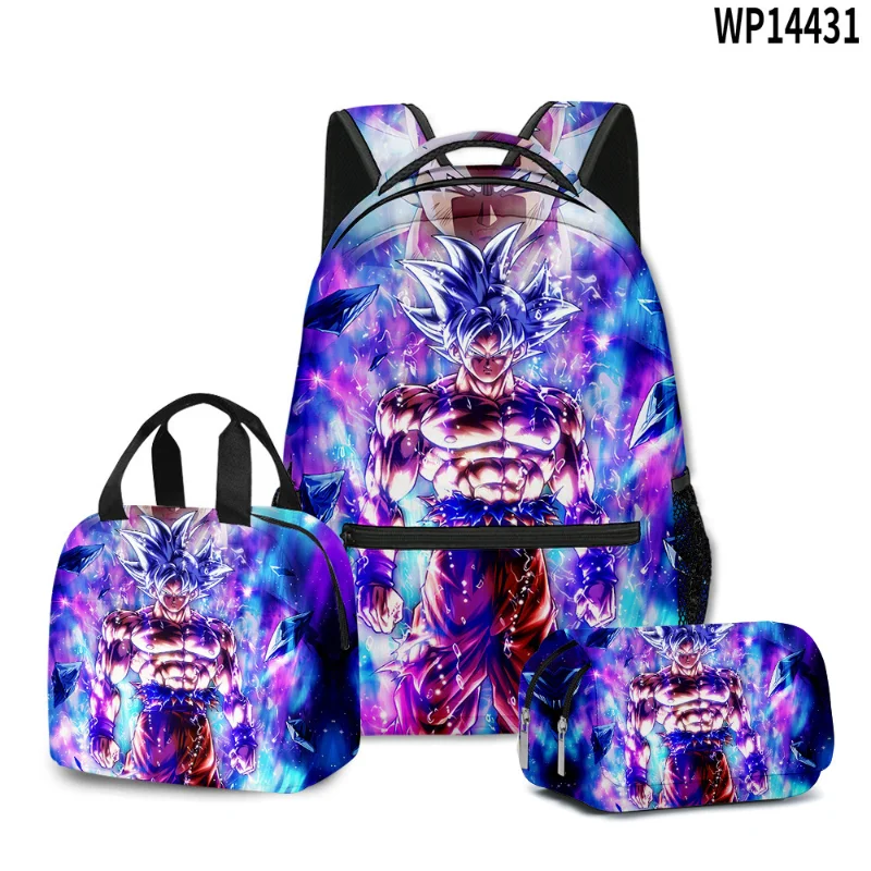 

3pcs Dragon Ball 3D Print Large Capacity Backpack Set Goku Super Saiyan GT Z Lunch Bag Pencil Case for Boys School Travel Picnic