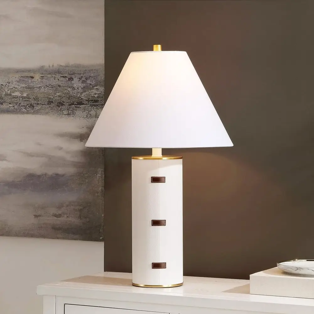 27-inch LED Table Lamp - White/Brown/Brass Gold for Bedroom, Living Room, Home Office, Desk, Nightstand