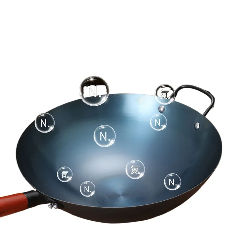 Iron Wok Pan, 32cm Woks & Stir-Fry Pans No Chemical Coated Flat Bottom Chinese Woks Pan for Induction,Electric,Gas