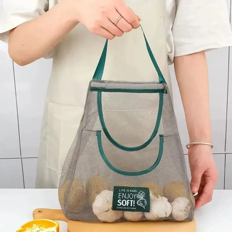 1pc 40x50cm Green Multi-purpose Storage Household Hanging Bag Fruits And Vegetables Portable And Breathable Hanging Storage Bag