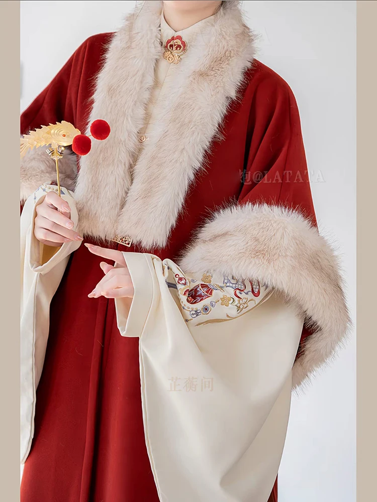 Ming-made winter velvet thickened New Year's cardigan red fur suit