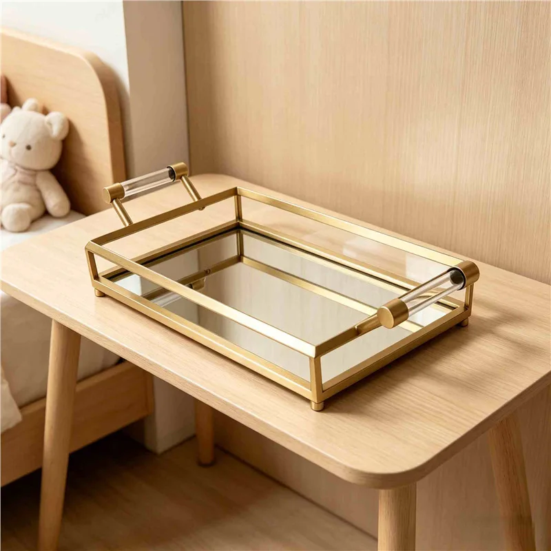

Nordic light luxury gold mirror tray, Internet celebrity storage tray, bathroom bathroom sink, tabletop red wine storage tray