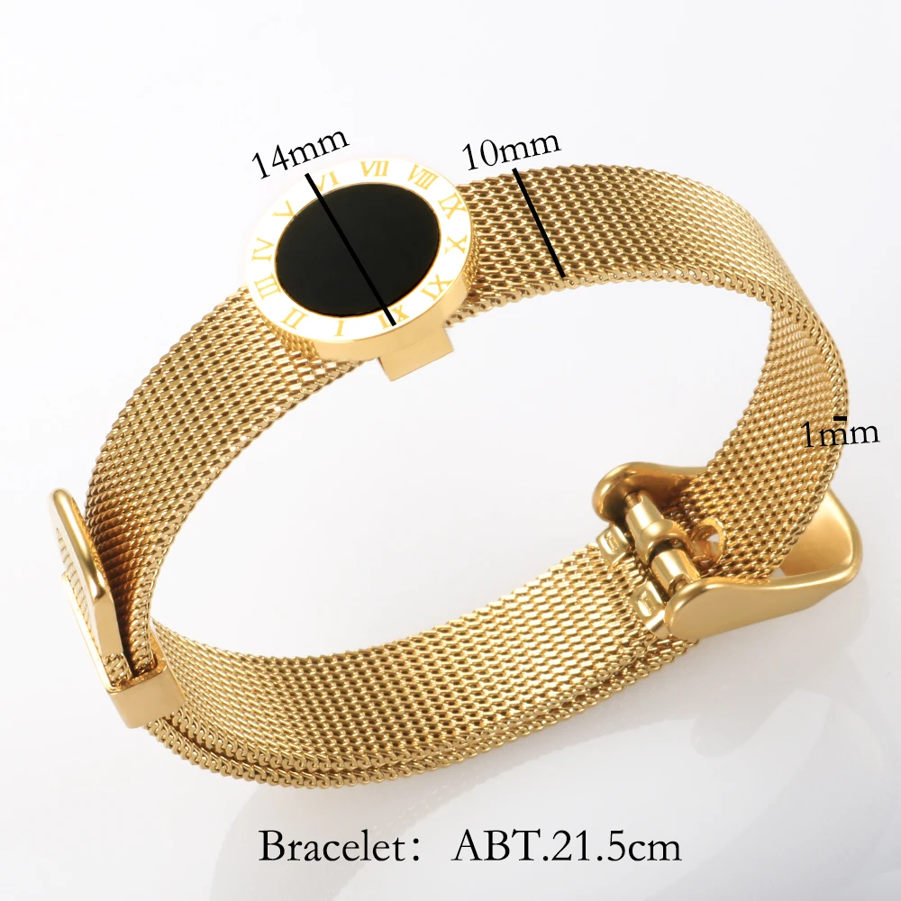 Watchband Adjustable Mesh Bracelets Black Round Roman Numeral Charm Gold Plated Bracelets For Women Men Jewelry Gifts