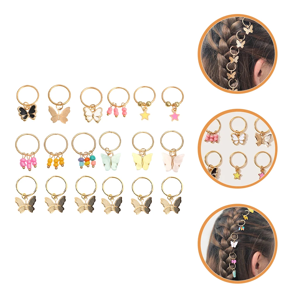 

18 Pcs Butterfly Hair Accessories Rings for Braids Dreadlocks Acrylic Women Hair Jewelry Charms Cuffs Styling Gifts