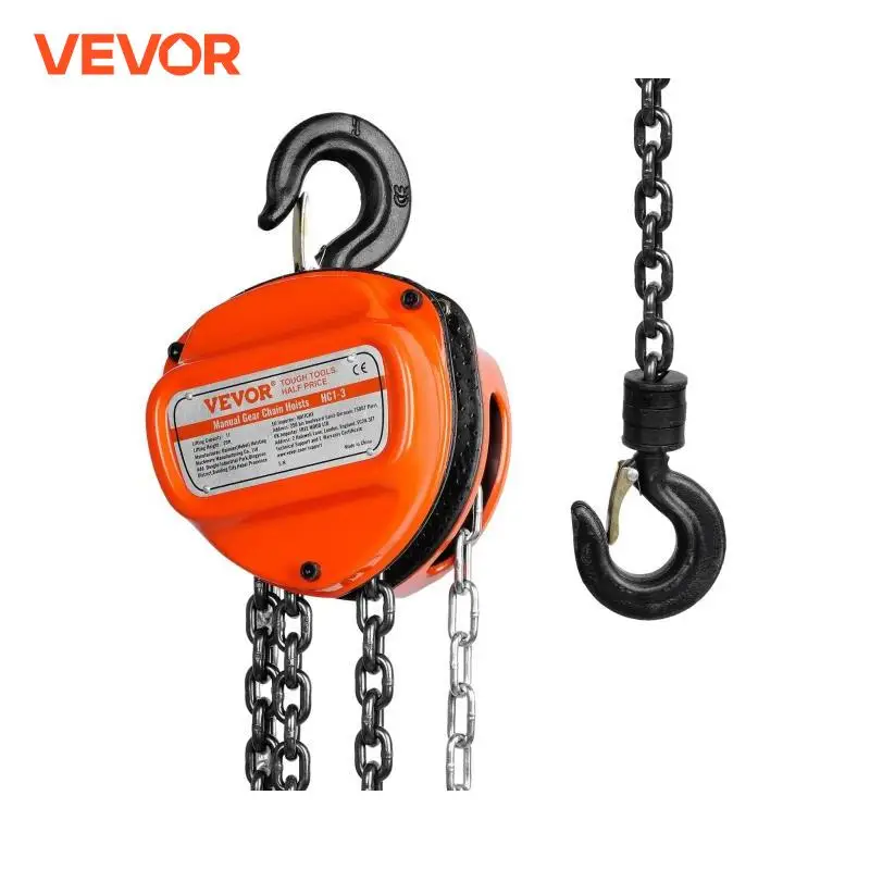 Ручная цепная таль VEVOR 1T/2T с двойным тормозом, ручная подъемная таль, ведущая 360° °   Поворотный крюк G80 для гаражного завода