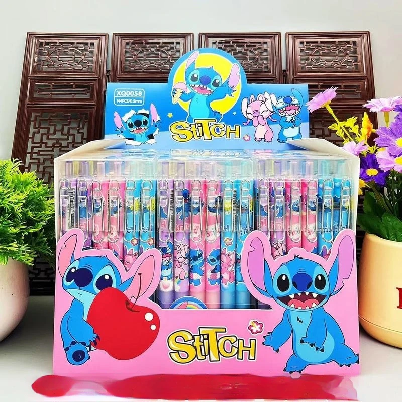 Disney 12pcs Stitch Gel Pens Cartoon New Pressing Pen Black Water Ink 0.5mm Cute Signature Pen Stationery Student children Gift