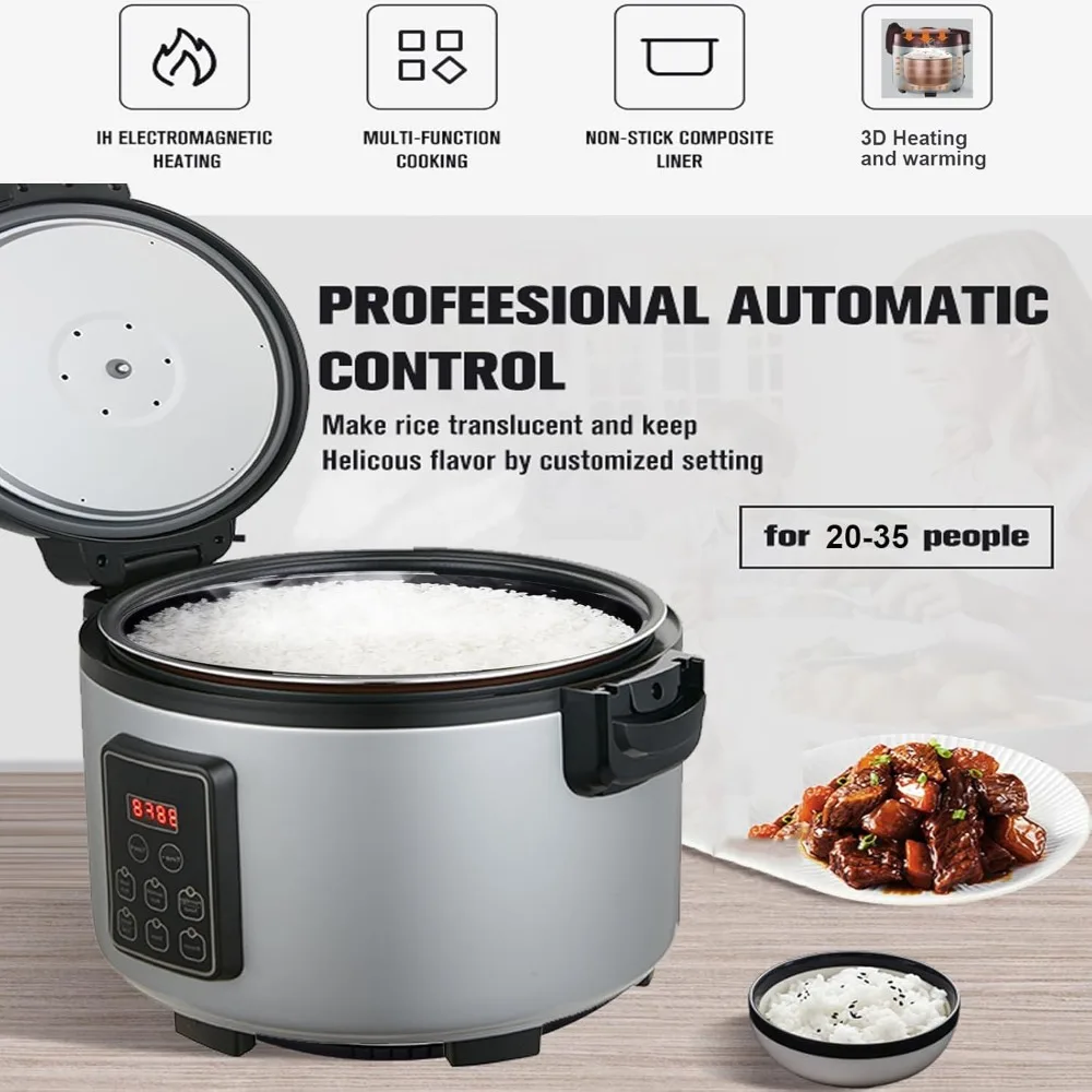 Rice Cookers, 13.8Qt Commercial Rice Cooker & Food Warmer, Multifunctional 1350W Fast Cooking & Smart Time Preset, Rice Cookers