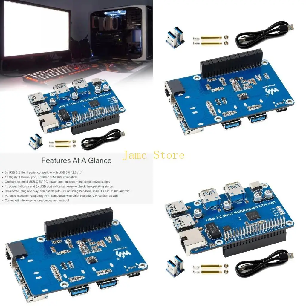 

LX0B For RaspberryPi4B/3B USB Expansion Board HUB Driver 3 Ports USB3.0 Expansion Port