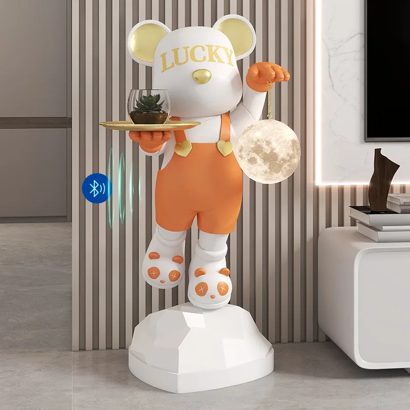 INS Creative Large Bear Resin Crafts Sculpture Storage Ornaments LED Lamp Violent Decoration for Living Room Furniture Gifts