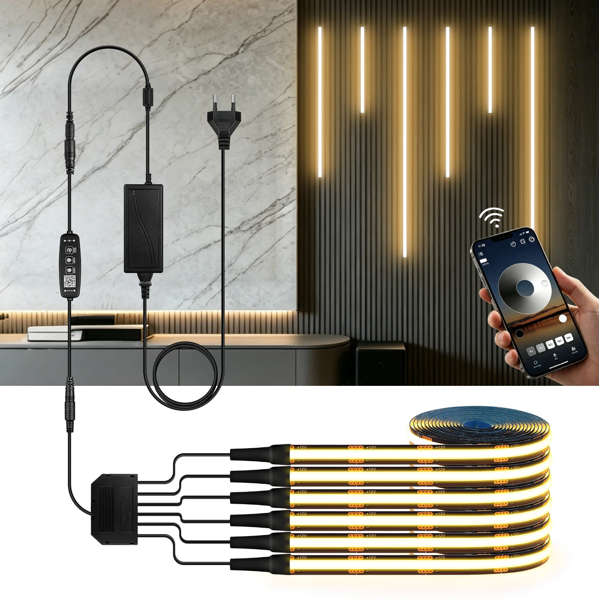 APP Remote Control Wall Decorative Lamp Strip,Multiple Scene Modes,4/6pcs Ambinet Light Set,DC12V RA90 No Dark Areas
