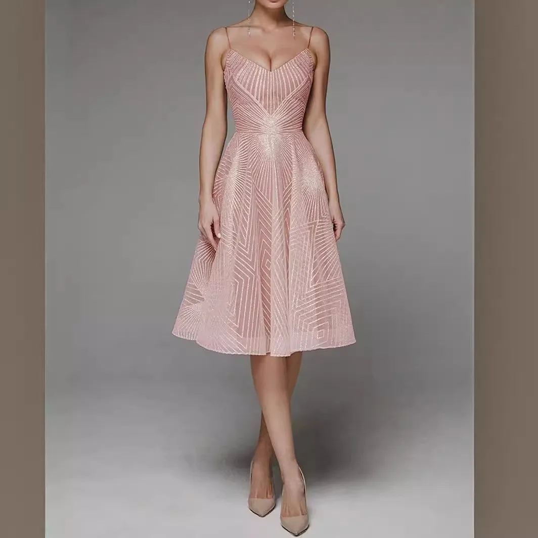 Women's Summer Wedding Guest Dress Long Sleeveless Low Waist Floral Embroidery Zipper Sweet Elegant Party Wedding Party Prom
