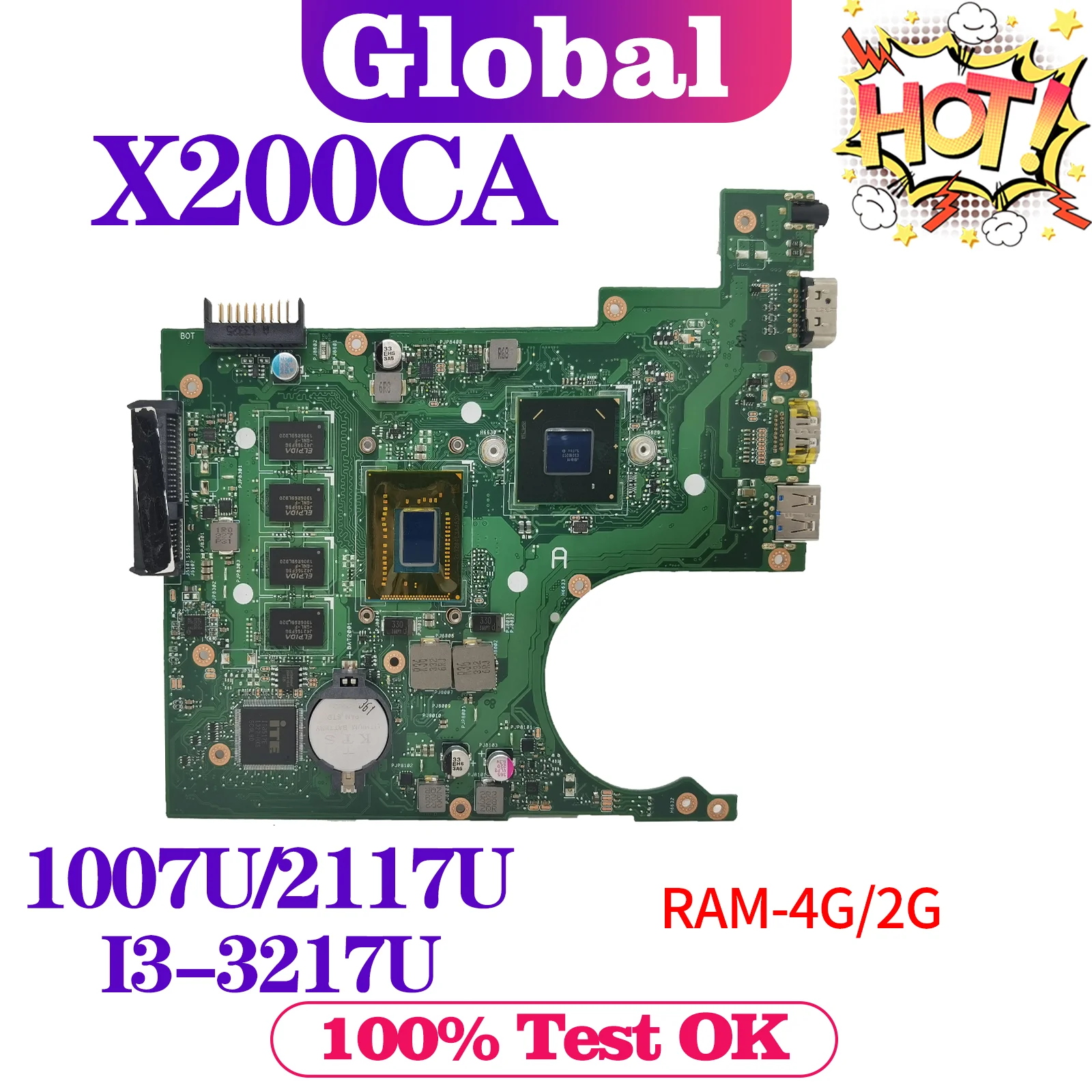 KEFU X200C Notebook Mainboard For ASUS Vivobook F200CA X200CA Laptop Motherboard 1007U/2117U I3-3217U 2G/4G-RAM MAIN BOARD