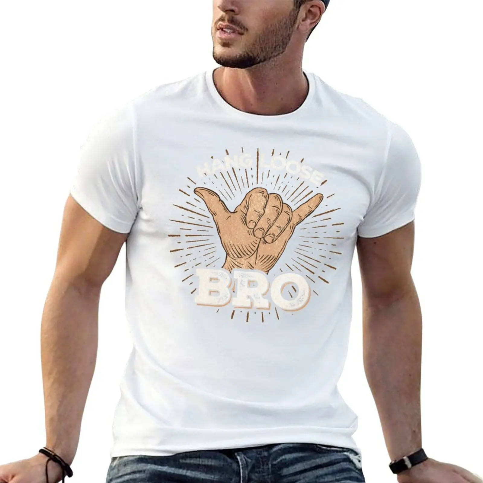 Camiseta con diseño de gesto de mano Hang Loose Bro, camisetas con estampado personalizado para hombre, camiseta divertida de algodón