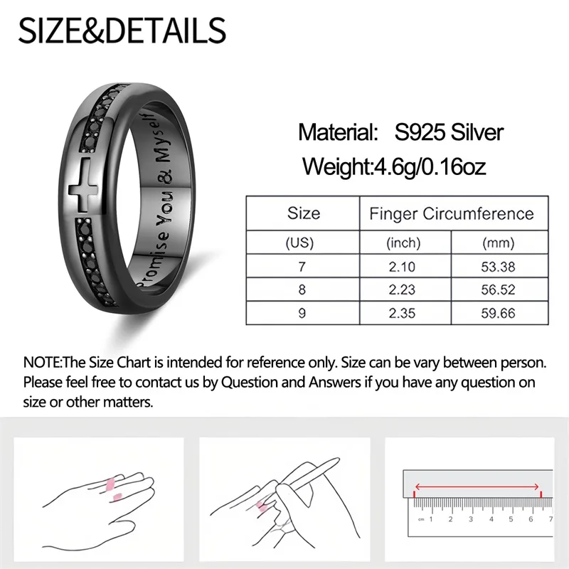 Original 925 Silver Black Cross Promise Ring
