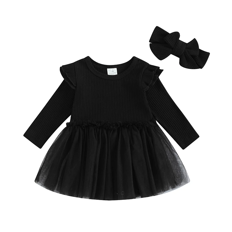 

Mubineo Baby Girl Fall Winter Clothes Romper Skirt Dress Princess Outfits Long Sleeve Basic Plain Newborn Outfit