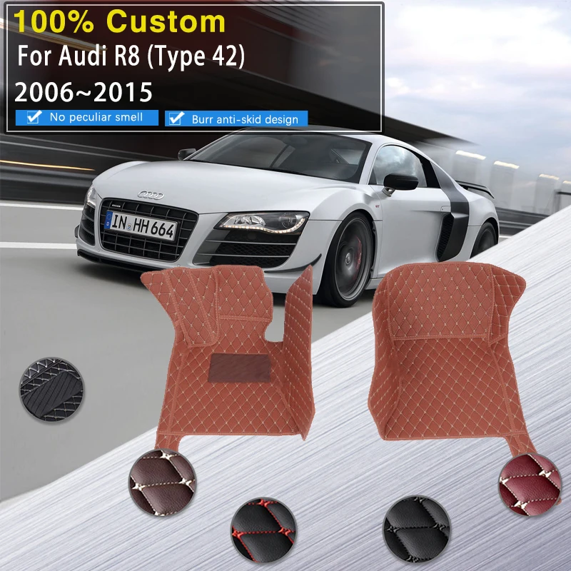 Car Floor Mats For Audi R8 Type 42 V10 2006~2015 2seat Roadster Leather Cat Matt Handle Handbrake Auto Accessories Interior Part