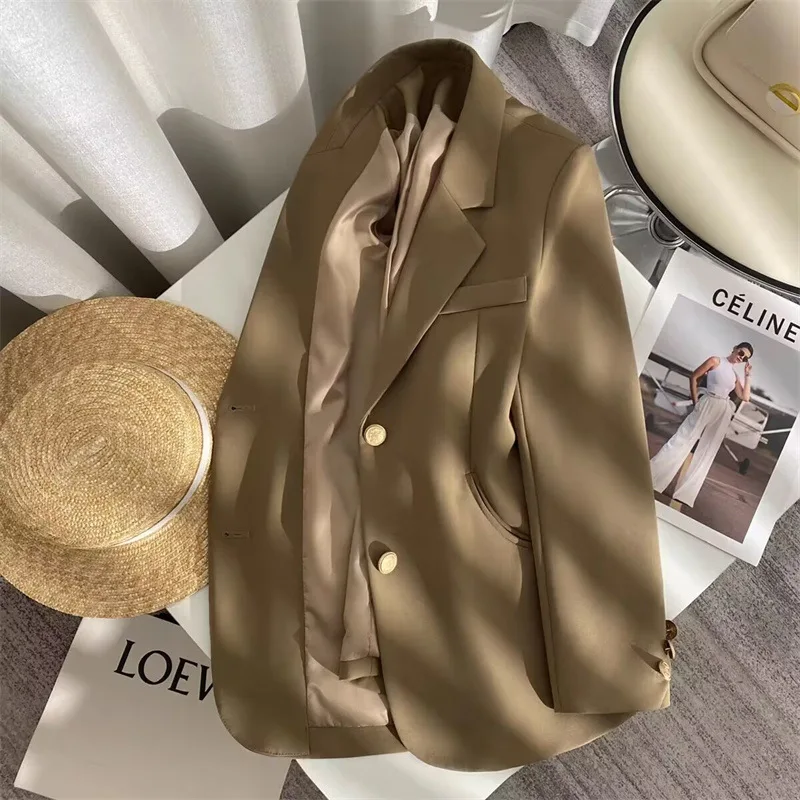 

Spring 2024 Women's Faion Casual s Street Sle Straight Cut Polyester Long Sve Single Button Pure Color Coats Suits