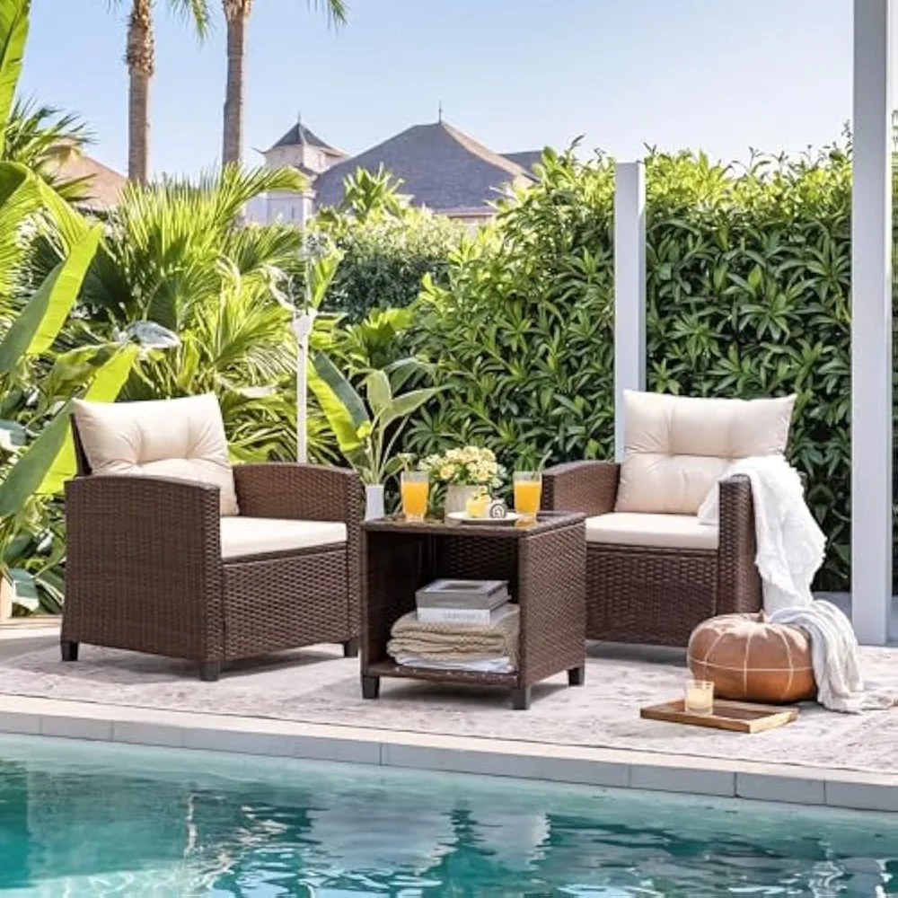 

3-piece Patio Furniture Set, PE Rattan Patio Set with Two Outdoor Chairs and Table, Upgraded Patio Chairs and Table