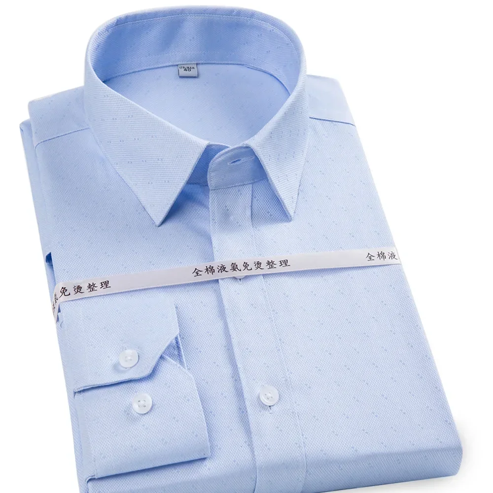 

Мужская рубашка в полоску без необходимости глажки, 100% хлопок, длинный рукав, классический крой, белая, для офиса, высококачественная мужская одежда