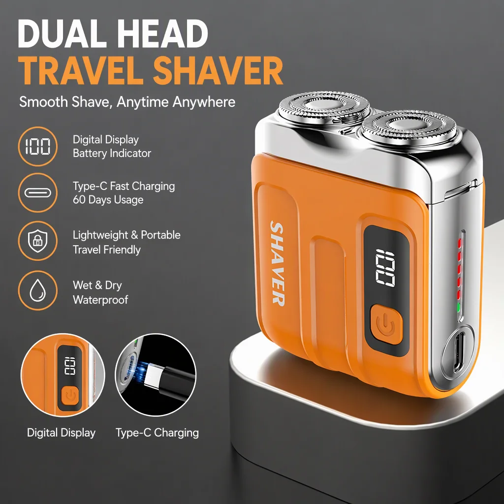 Electric Smart Shaver Intelligent Digital Display Washable Type-C Rechargeable Portable Wet Dry Travel Home Shaver For Face Leg