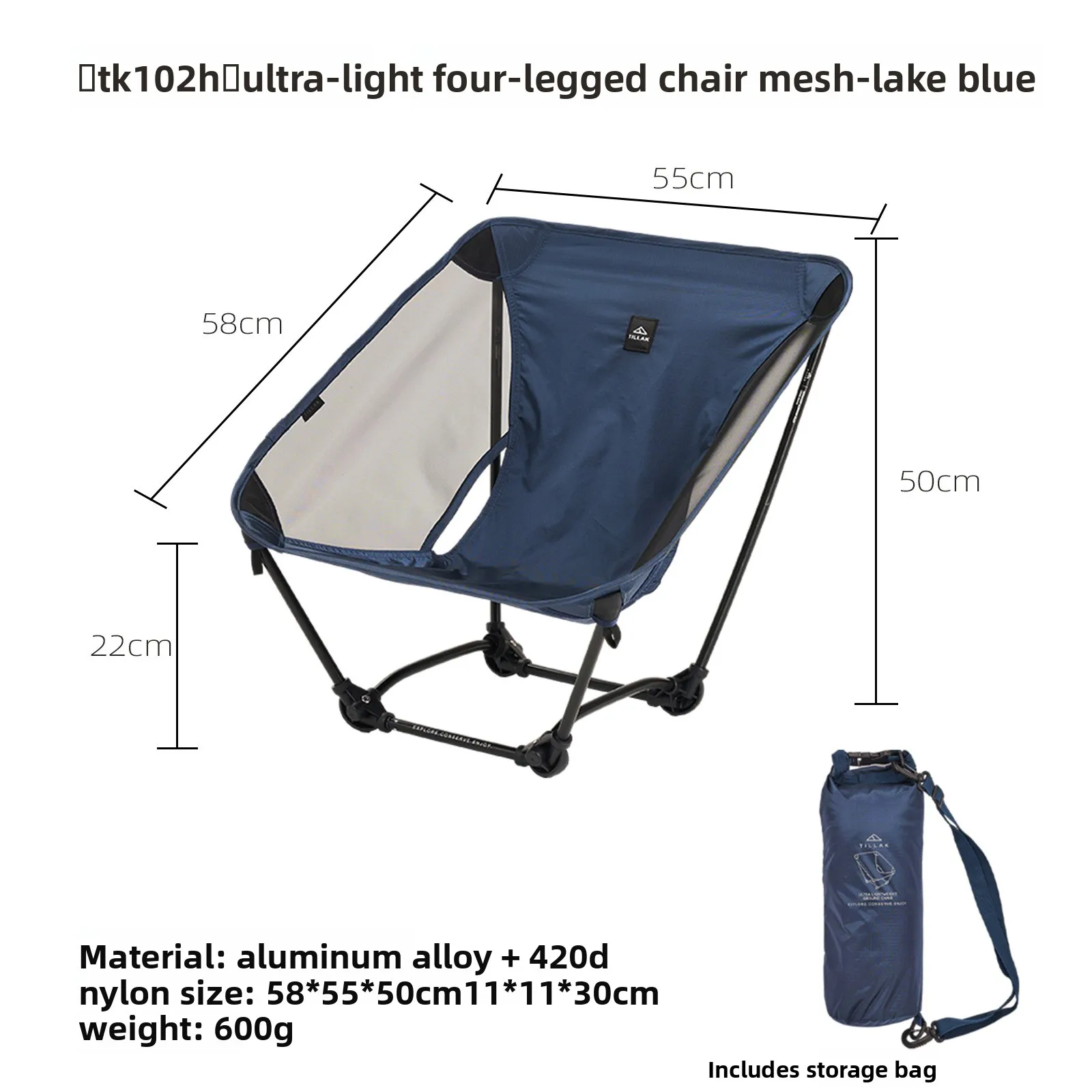 Draagbare ultralichte opvouwbare campingstoel 7-serie aluminium frame voor buiten kamperen, vissen, wandelen, reizen, backpacken