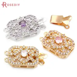 4 Sets 18K Gold Color Brass and Zircon Rectangle 2 Line Necklaces Connect Clasps High Quality Diy Jewelry Making Accessories