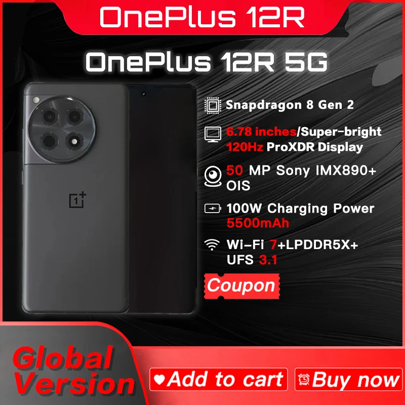 

Global Version OnePlus 12R Snapdragon 8 Gen 2 120Hz ProXDR Display 100W SUPERVOOC 5500mAh Battery