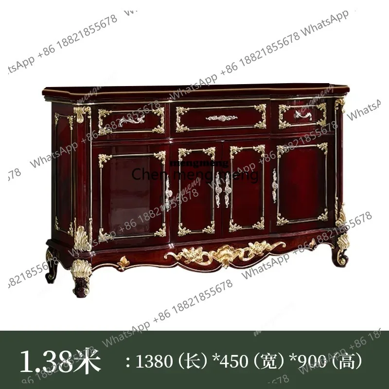 European marble dining side wine cabinet full solid wood carving flower burgundy storage shoe cabinet