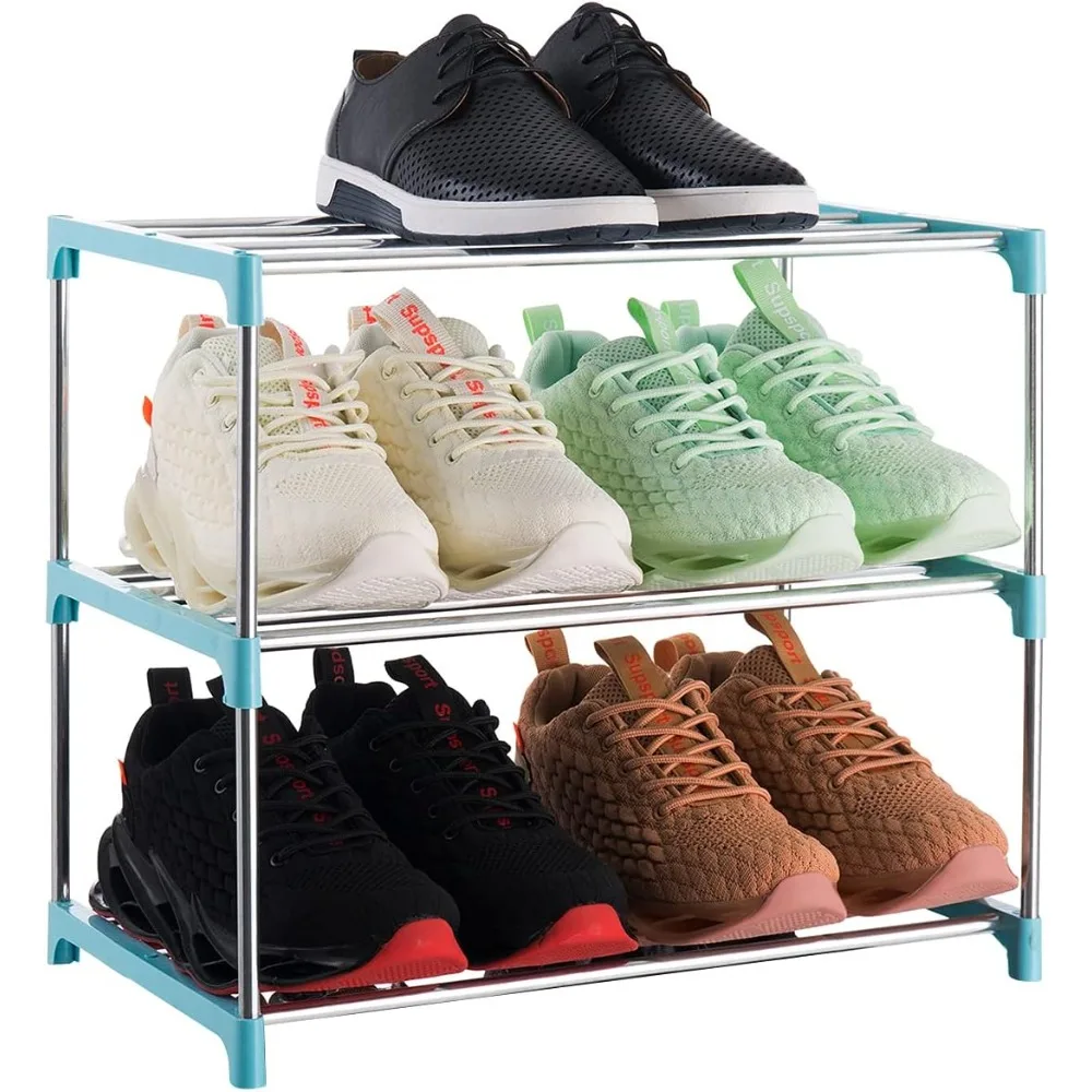 

3-Tier Stackable Small Shoe Rack, Lightweight Shoe Shelf Storage Organizer for Entryway, Hallway and Closet(Blue)