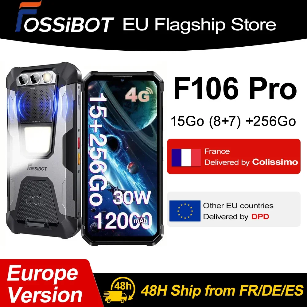 FOSSiBOT-Smartphone robuste F106 PRO, téléphone portable, 15 Go + 256 Go, MTK G85, Android 14, 12000mAh, 6.58 ", FHD +, 30W, première mondiale
