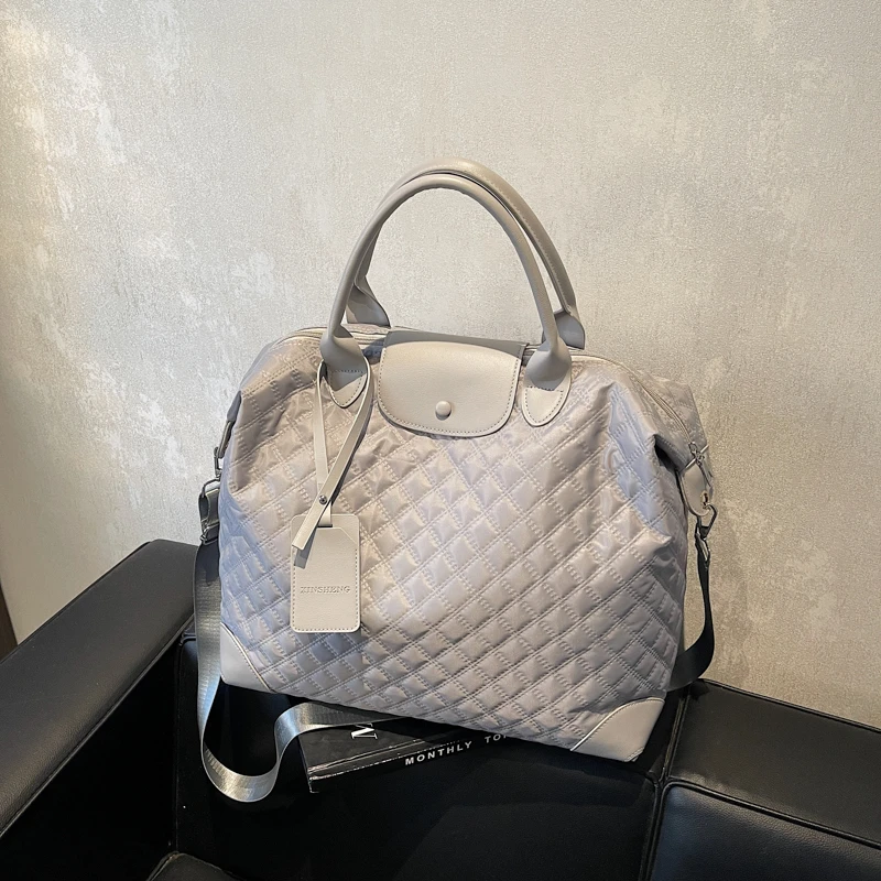 

Легкая дорожная сумка с ромбовидным узором, модная нейлоновая сумка через плечо для путешествий и деловых поездок, ручная кладь