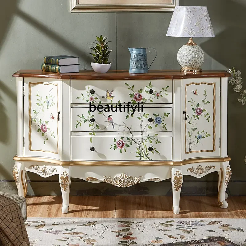zq Furniture American-Style Chest of Drawers Bedroom Vintage Painted Locker Storage Cabinet Solid Wood Chest of Drawers