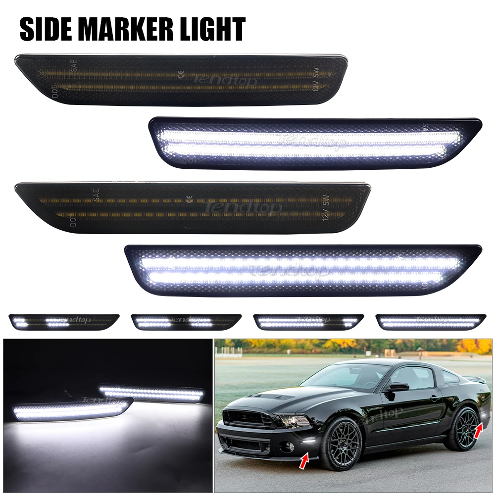 4pcs for Ford Mustang Base GT 2010 2011 2012 2013 2014 Car Smoked White/Green Front Rear LED Side Marker Lights Turn Signal Lamp