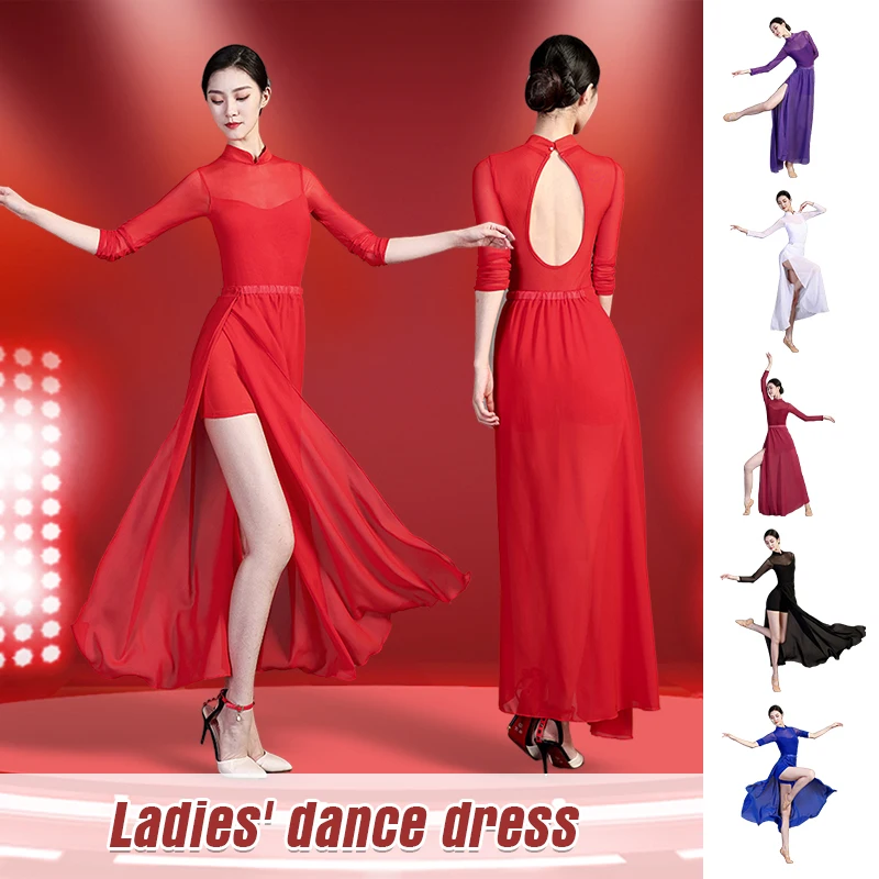 

Vintage Chinese Dance Dresses High Split Traditional Dresses Summer Solid Colour Dress Sets Performance Clothes