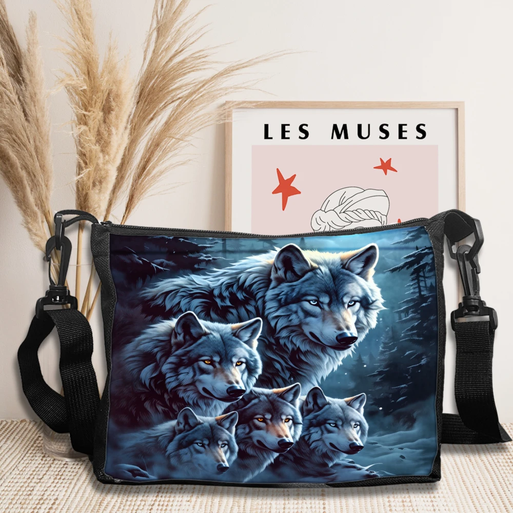 Wolf Family Print Crossbody Bag Blue Wolf Pack Design Shoulder Bags For Women Men Outdoor Travel Daily Use Casual Fashion Access