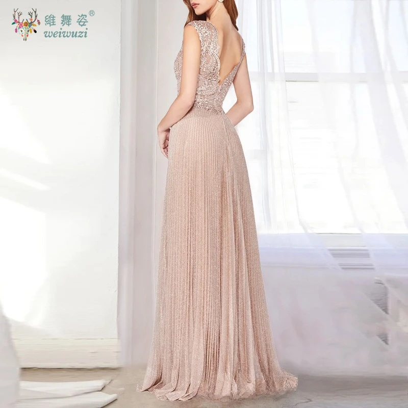 Moda sexy irmãs grupo com decote em v rendas lantejoulas bordado vestidos de noite dama de honra sem costas a linha vestido de casamento plissado