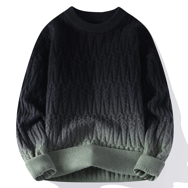 2025 new men's autumn loose round neck gradual change color knitted sweater