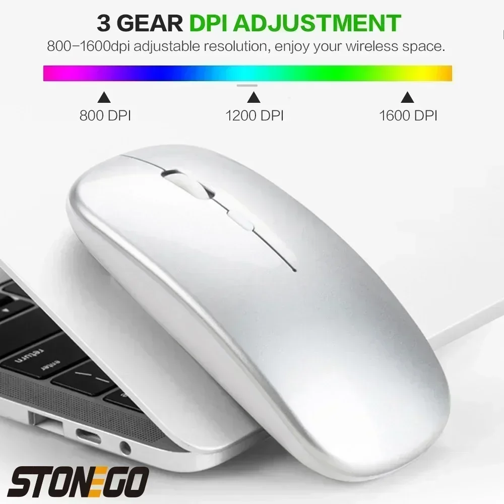 STONEGO-Souris d'ordinateur sans fil portable, aste, optique, silencieuse, ultra fine, 2.4G, avec récepteur USB