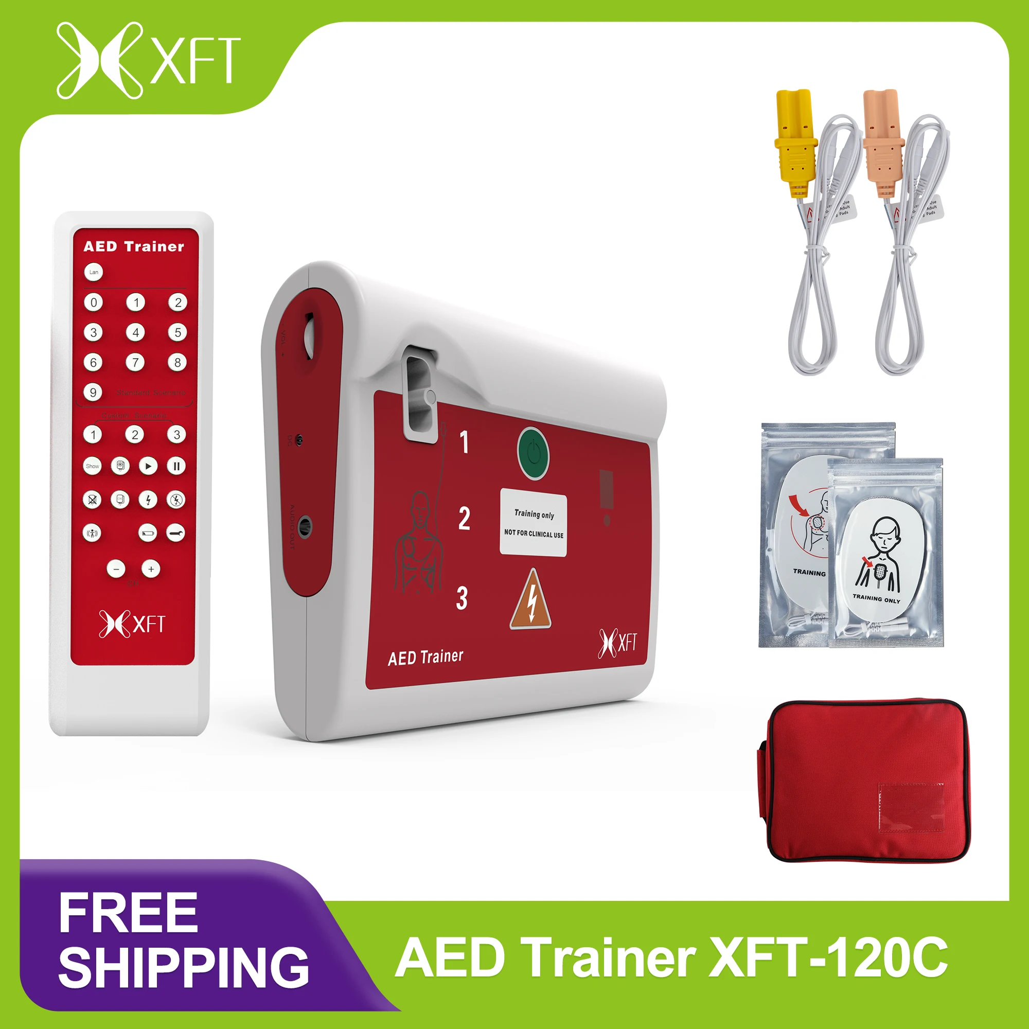 AED Trainer,Portable AED Trainer Device with Remote Control and Voice Prompts,10 Different Scenarios,First Aid Trainer, XFT-120C