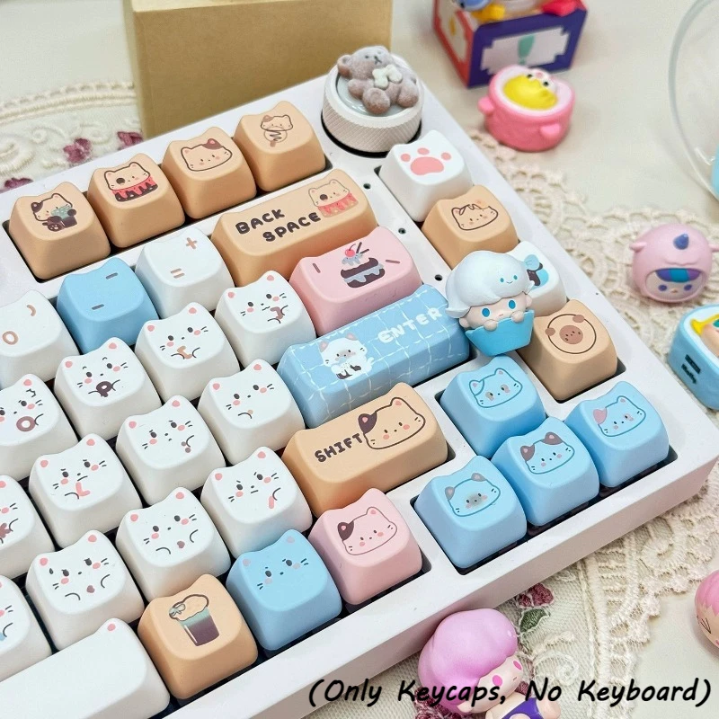 Cute Cat Ear Keycaps Kawaii Cat Keycap 140 Keys Set for Gaming Mechanical Keyboard PC Accessories PBT Material MAO Height Keycap