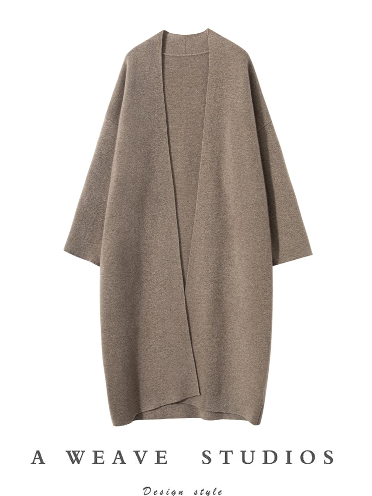 

CHICUU Women 100% Cashmere Sweater Overcoat Thickness Long Cardigan Autumn Winter Cashmere Knitwear Loose Luxury Style Coat