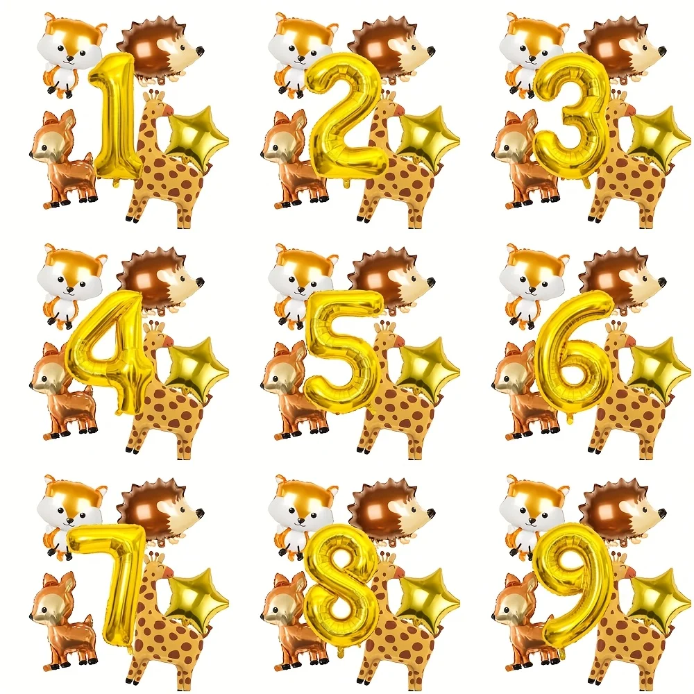 Globos de fiesta de animales del bosque, 6 uds., zorro, erizo, jirafa, globos digitales dorados, tema de jungla para niños, regalos de decoración para fiesta de cumpleaños