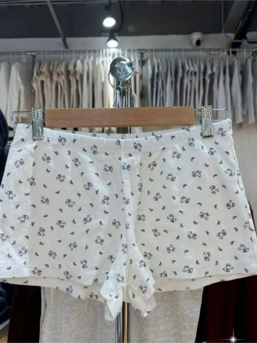 

New Bear Bow Print Home Underwear Shorts Women Elastic High Waist Straight Short Pants Summer Sweet Cute Y2K Pajama Sweatshorts