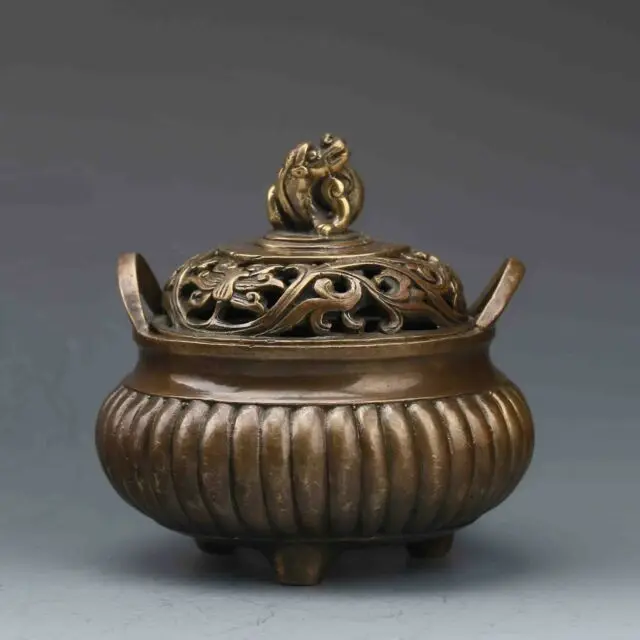 Chinese Bronze Hand-Carved Incense Burner Ming Dynasty XuanDe Mark