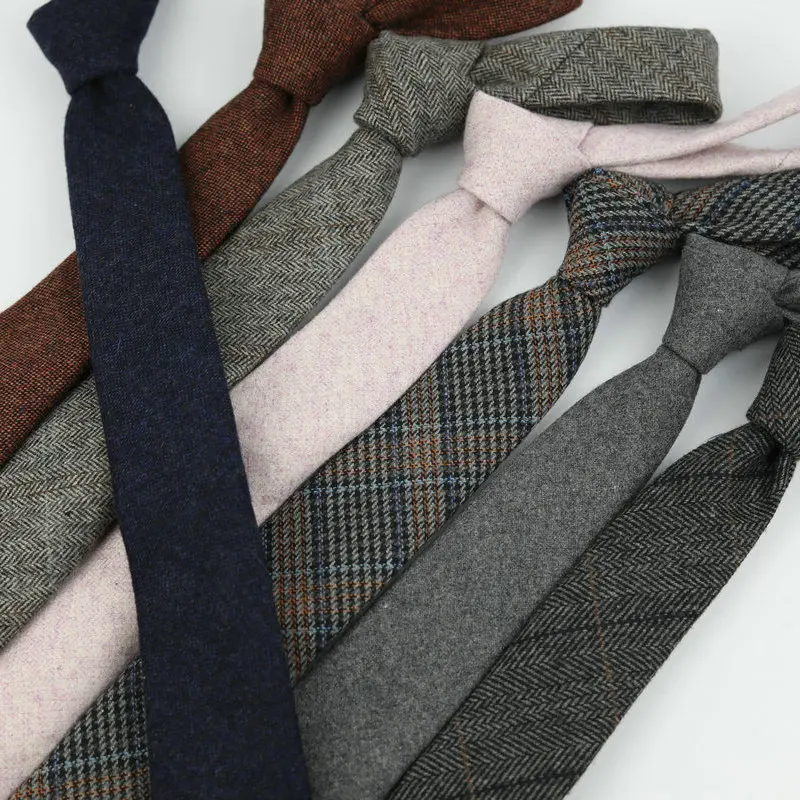 Men's Retro Woolen Tie Khaki Green Brown Blue Tweed Casual Versatile Narrow Style Suit Accessories Fashionable Necktie