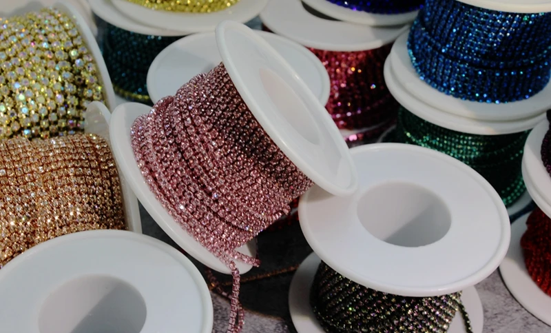 Strass Kette Rolle Quaste 1/10Yard Kristall Band Strass Banding Nähen Auf Gold Strass Trim Streifen Tasse Ketten Für Handarbeiten – Detail 15