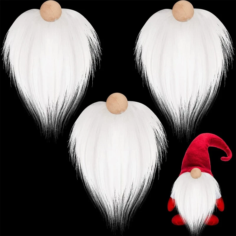 3pcs Christmas Gnome Wooden Beads Set Faux Fur Beards Plush Handmade DIY Crafts Party Costume Accessories Dwarf Decor Drop Ship