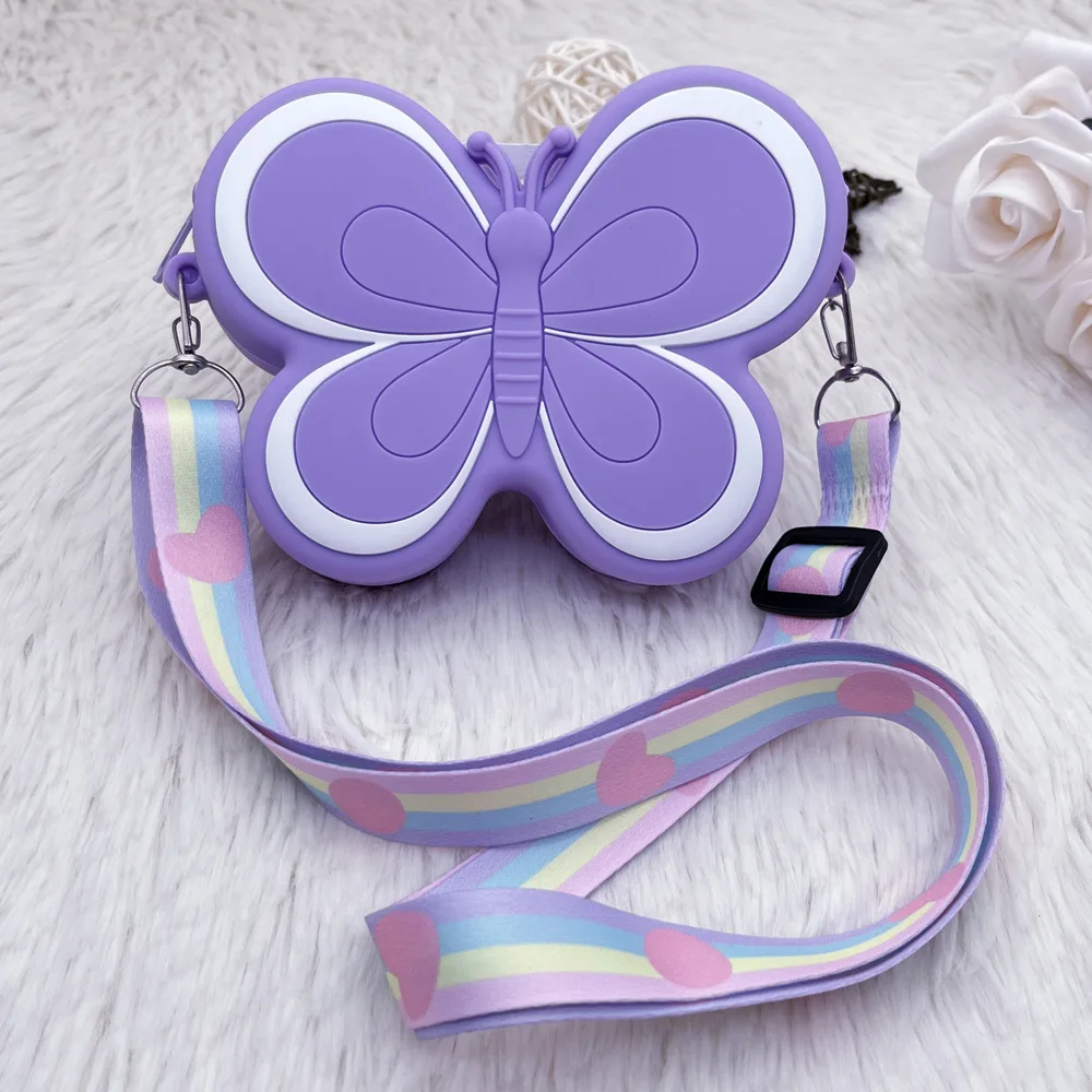 Butterfly Shape Children\'s Crossbody Bag Girls Silicone Mini Shoulder Bags Coin Purse Handbags