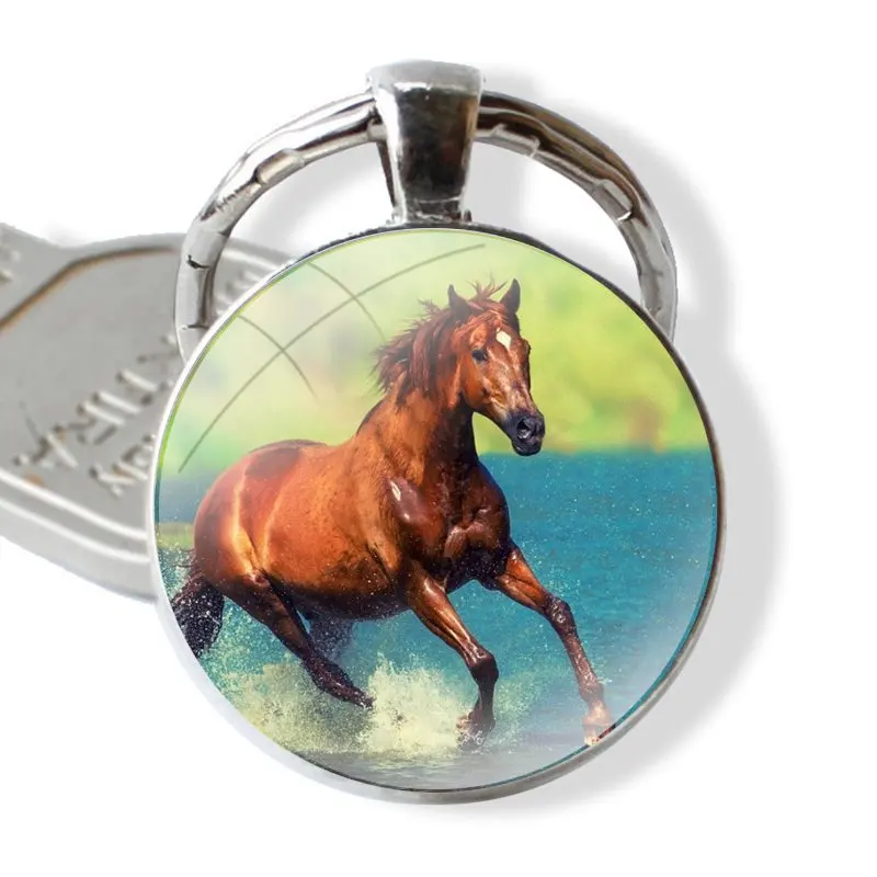 Horse Galloping Horse Keychain Handmade Glass Cabochon Key Ring Holder Pendant Key Chains