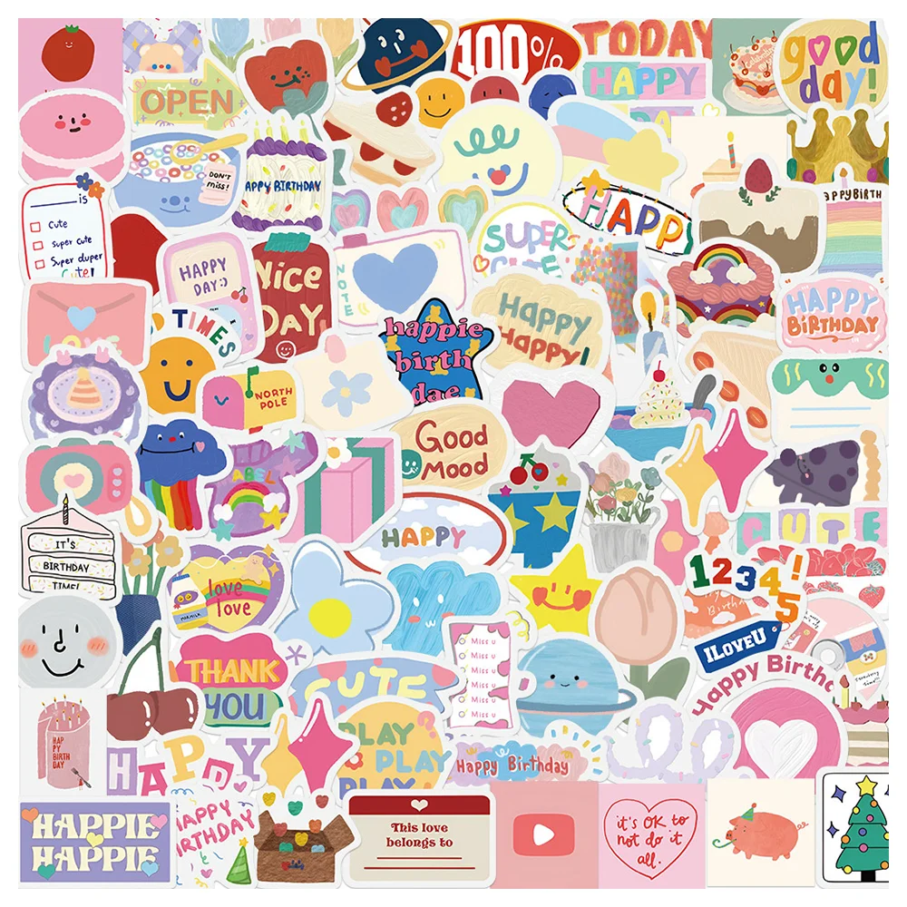 

90pcs Happy Birthday Wishes Stickers For Scrapbook Stationery Cup Aesthetic Pink Sticker Scrapbooking Material Craft Supplies